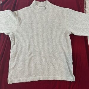 Eddie Bauer Men's Large Tall Ribbed Knit Crewneck Sweatshirt Gray Sweater Cotton